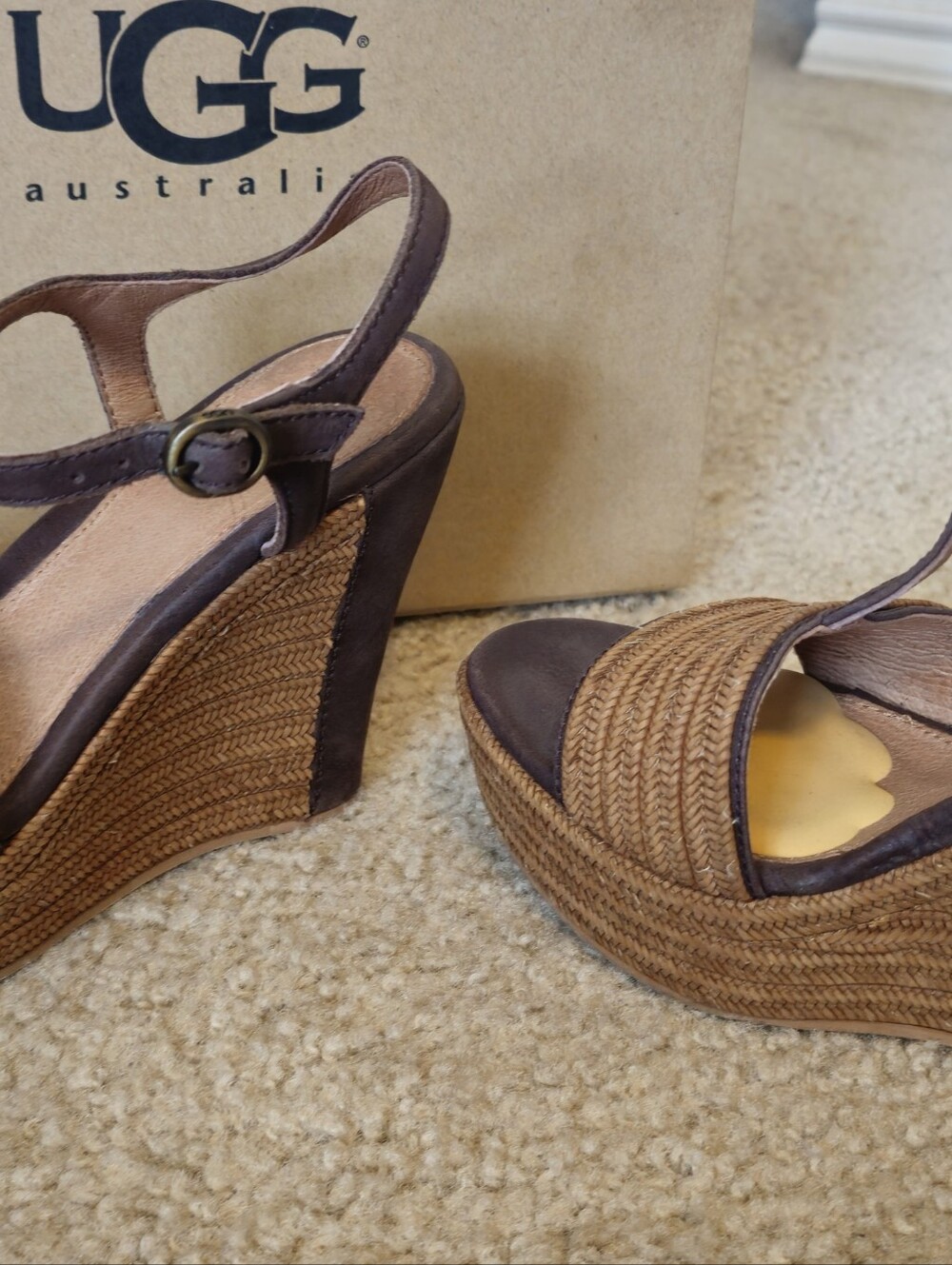 UGG Women's Chocolate Woven Wedge Sandals with Ankle Strap - Picture 2 of 6